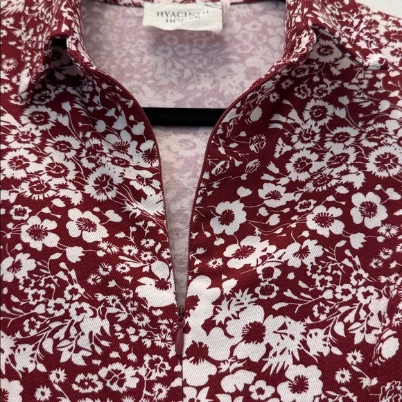 TUCKERNUCK HYACINTH HOUSE Maroon Floral Front Zip Begonia Mini Dress Sz. S EUC! - Picture 4 of 7